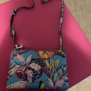 GUESS Blue Floral Tropical Print Crossbody Bag